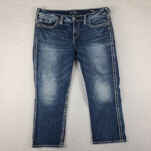 Silver Jeans Womens 16x23 Blue Suki Capri Dark Wash Fluid Denim
